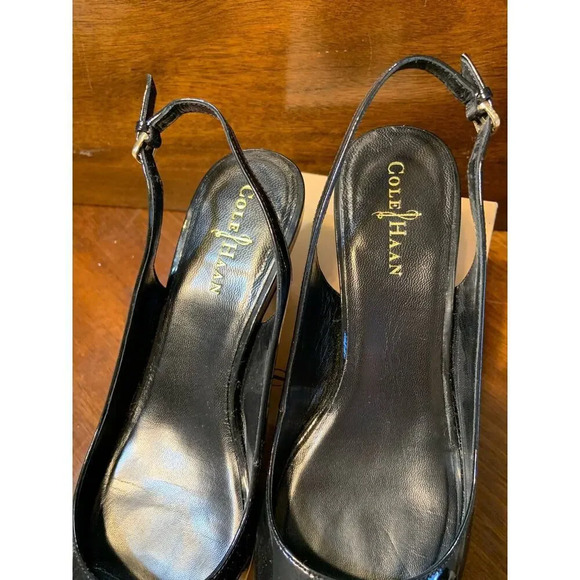 Cole Haan Nike Air Talia Women 8.5 B Black Patent Leather SlingBack Toe Heel - Picture 4 of 9